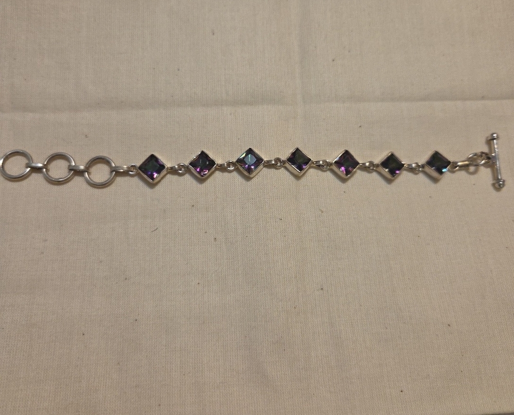 Silver Bracelet with Iridescent Square Stones - Women Jewelry